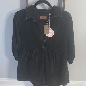 Umgee Black Corduroy Shirt Dress,small Over Sized Fit.
